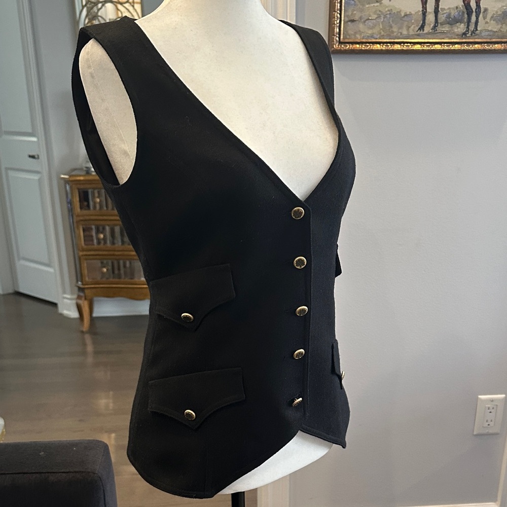 Smythe Black Sleeveless Tailored Vest with Gold Buttons